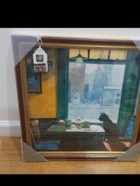 Marmont Hill Framed Cat Café Window Wall Art - Black and Blue